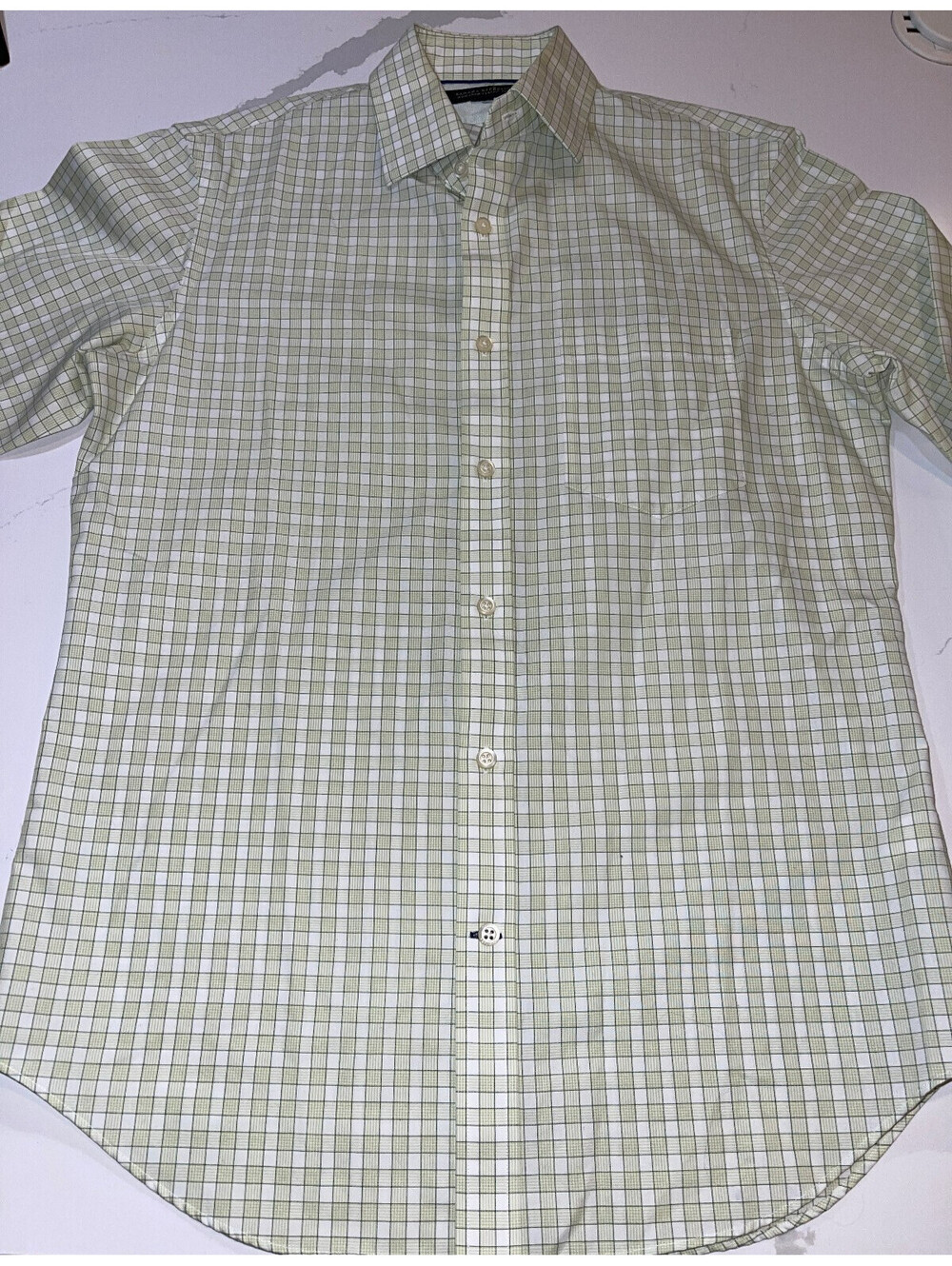 DESIGNER BANANA REPUBLIC NON-IRON CLASSIC FIT GREEN SQUARES BUTTON SHIRT 41"